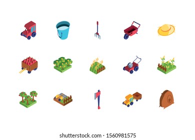 set of icons of farm on white background vector illustration design