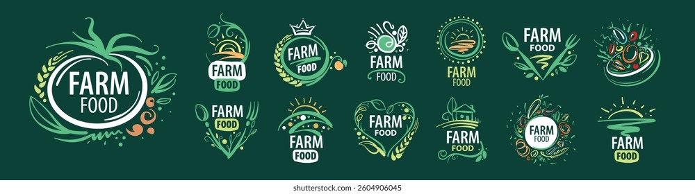 A set of icons for farm products. Hand-drawn vector illustration