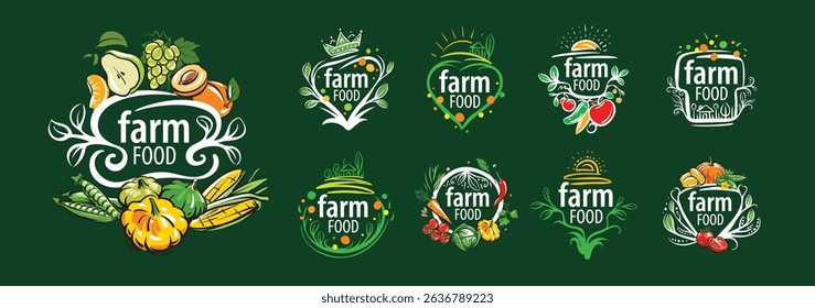 A set of icons for farm products. Hand-drawn vector illustration