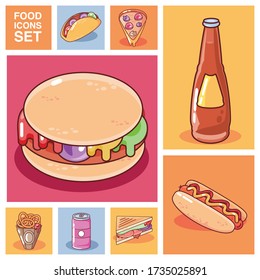 set of icons fast food vector illustration design