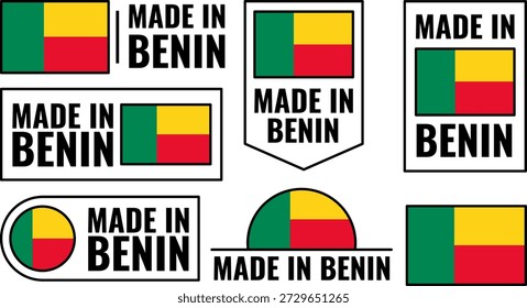 Un conjunto de iconos presenta la frase Hecho en Benín junto a la bandera nacional