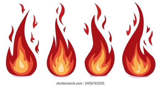 A set of icons featuring flames isolated on a white background. Fire icons.