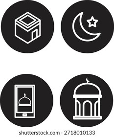 Un conjunto de iconos con mezquitas, medialunas y linternas que representan la cultura islámica y las celebraciones de Ramadán.