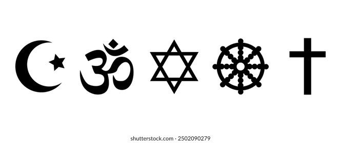 A set of icons featuring religious symbols, designed in vector format with a flat style.