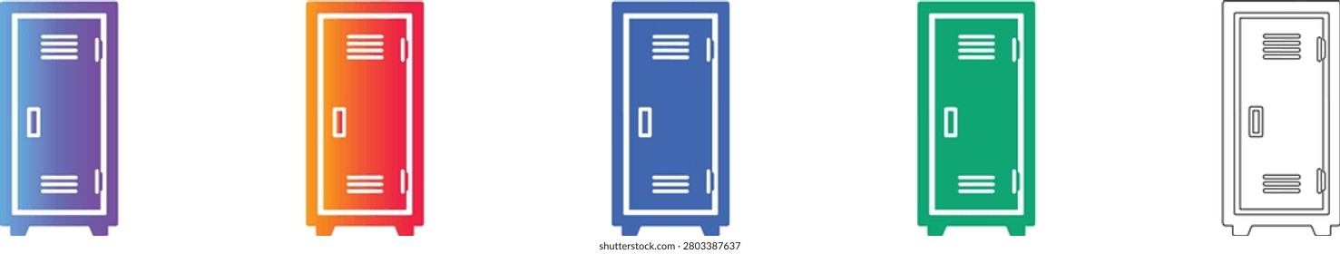 A set of icons featuring a storage locker, ideal for gym facilities, schools, office storage solutions, and personal organization concepts.