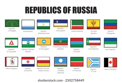 Set of icons. Federal subjects of the Russian Federation flags.