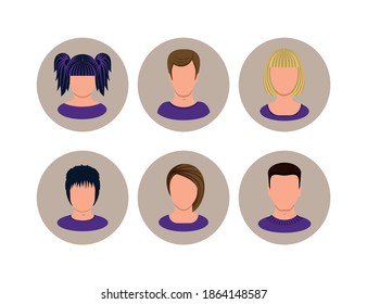 Set of icons. Female and male figures. Multi-colored image on a white background. Vector illustration.