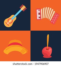 set icons festa junina celebration