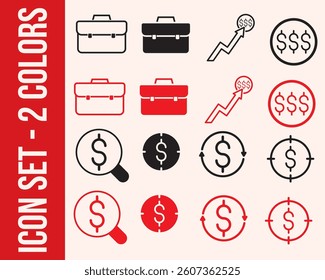 Set of icons, finance, money, bank, dollars, investment, vector illustration