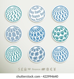 Set of icons with financial themes. Vector illustration.