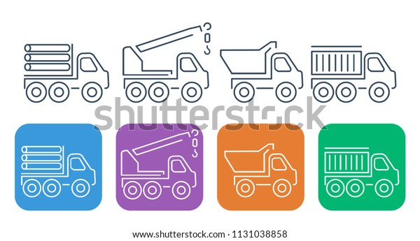 A set of icons\
of fine lines of construction machinery. Trucks, tractors and other\
engineering equipment.
