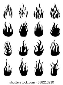 Set icons of fire flames on a white background