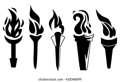 set of icons. Fire torch victory. 