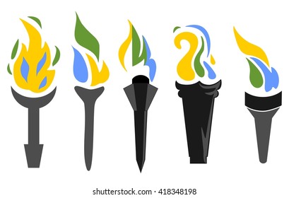 set of icons. Fire torch victory.