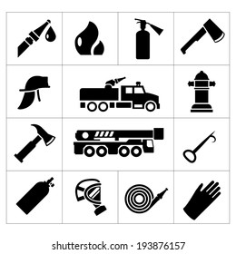 Set icons of firefighter and fireman isolated on white. Vector illustration