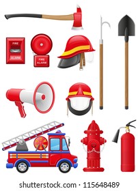 set icons of firefighting equipment vector illustration isolated on white background