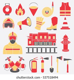 Set icons of firefighting equipment vector illustration
