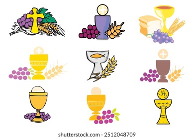 Set of icons with First Communion symbols