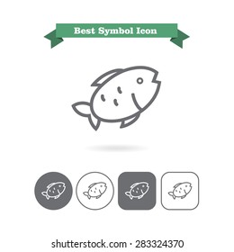 Set of icons with fish, with text on green ribbon