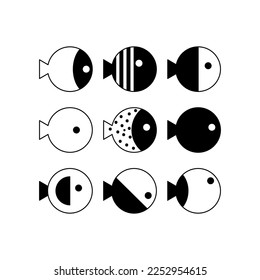 set of icons with fish, vector fish
