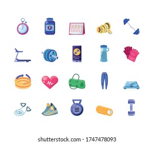 set of icons fitness on white background vector illustration design