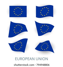 Set of icons of the flag of European Union. A collection of various images of the country's flags. Vector illustration.