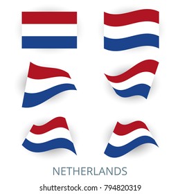 Set of icons of the flag of Netherlands. A collection of various images of the country's flags. Vector illustration.