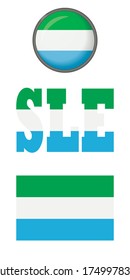 Set of icons of the flag of Sierra Leone on a white background. Vector image: flag of Sierra Leone , the button and the abbreviation. You can use it to create a website, print brochures or a guidebook