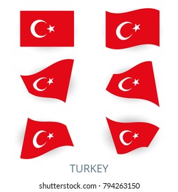 Set of icons of the flag of Turkey. A collection of various images of the country's flags. Vector illustration.
