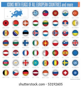 a set of icons with flags of all european countries isolated on withe, vector illustration