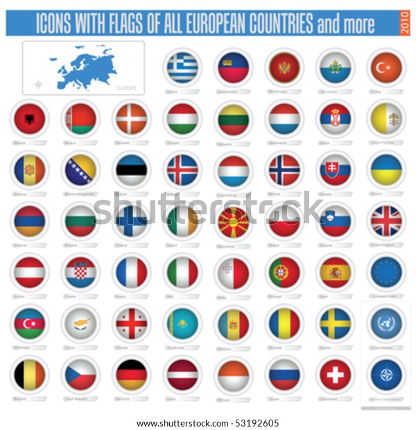 a set of icons with flags of\
all european countries isolated on withe, vector\
illustration