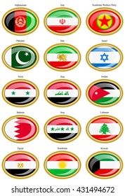 Set of icons. Flags of the Asia.   