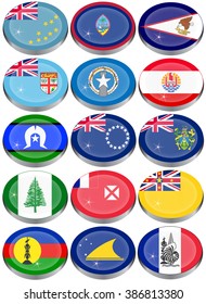 Set of icons. Flags of Australia, Oceania, Polynesia, Micronesia and Melanesia.   