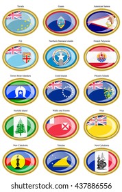 Set of icons. Flags of Australia, Oceania, Polynesia, Micronesia and Melanesia.   