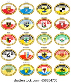 Set of icons. Flags of german cities (Baden-Wurttemberg). Vector.    
