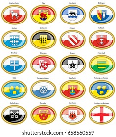 Set of icons. Flags of german cities (Baden-Wurttemberg). Vector. 3D.    