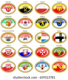 Set of icons. Flags of german cities (Baden-Wurttemberg). Vector. 3D.    