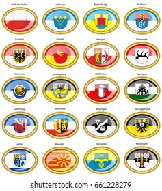 Set of icons. Flags of german cities (Baden-Wurttemberg). Vector. 3D.    