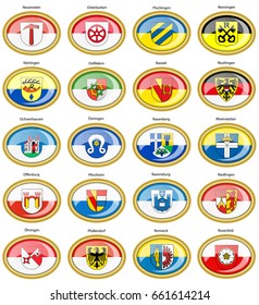 Set of icons. Flags of german cities (Baden-Wurttemberg). Vector. 3D.    