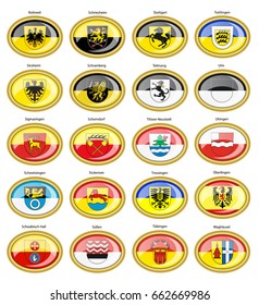 Set of icons. Flags of german cities (Baden-Wurttemberg). 