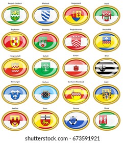 Set of icons. Flags of german cities (North Rhine-Westphalia). Vector. 3D.    