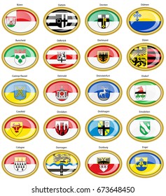 Set of icons. Flags of german cities (North Rhine-Westphalia). Vector. 3D