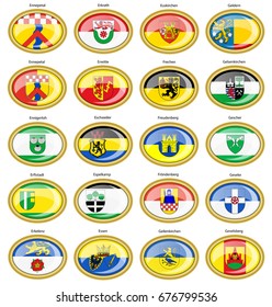 Set of icons. Flags of german cities (North Rhine-Westphalia). Vector. 3D.    