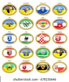 Set of icons. Flags of german cities (North Rhine-Westphalia). Vector. 3D.    