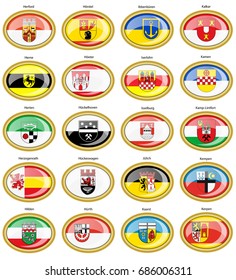 Set of icons. Flags of german cities (North Rhine-Westphalia). Vector. 3D. 