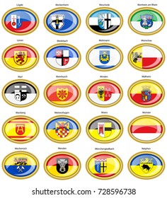 Set of icons. Flags of german cities (North Rhine-Westphalia). Vector. 3D.    