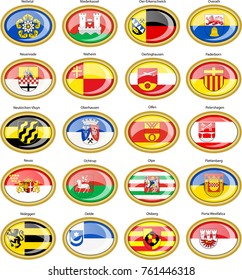 Set of icons. Flags of german cities (North Rhine-Westphalia). Vector. 3D.    