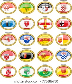 Set of icons. Flags of german cities (North Rhine-Westphalia). Vector. 3D.    