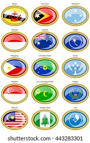 Set of icons. Flags of Indo-Australian Archipelago and Micronesia.   