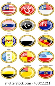 Set of icons. Flags of the Malaysian states.   